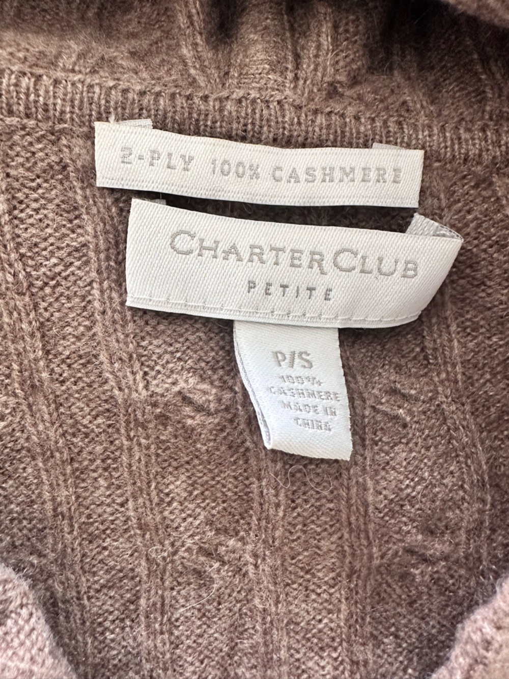 Charter Club 100% 2-Ply Cashmere Cable Knit Hooded Zip-Up Sweater Beige Size S - Picture 5 of 5